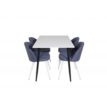 Polar Dining Table - 120*75*H75 - White / Black, Velvet Dining Chiar - White legs - Blue Fabric_4