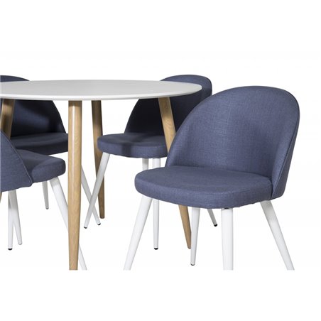 Pla za Rundt Spisebord - ø 100cm - Hvid / Eg, Velvet Dining Chiar - Hvide ben - Blue Stof_4