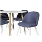 Plaza Round Dining Table - ø 100cm - White / Oak, Velvet Dining Chiar - White  legs - Blue Fabric_4