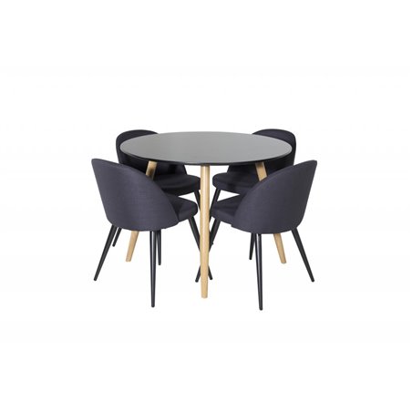 Matgrupp - Matbord Plaza - ø 100 cm - Svart / Ek-Look + 4 st Matstol Velvet - Svart