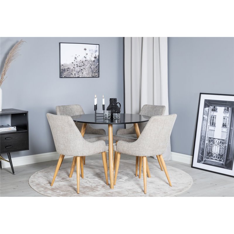 Plaza Round Dining Table - ø 100cm - Black / Oak, Plaza Dining Chair - Light Grey / Oak_4