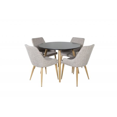 Plaza Round Dining Table - ø 100cm - Black / Oak, Plaza Dining Chair - Light Grey / Oak_4