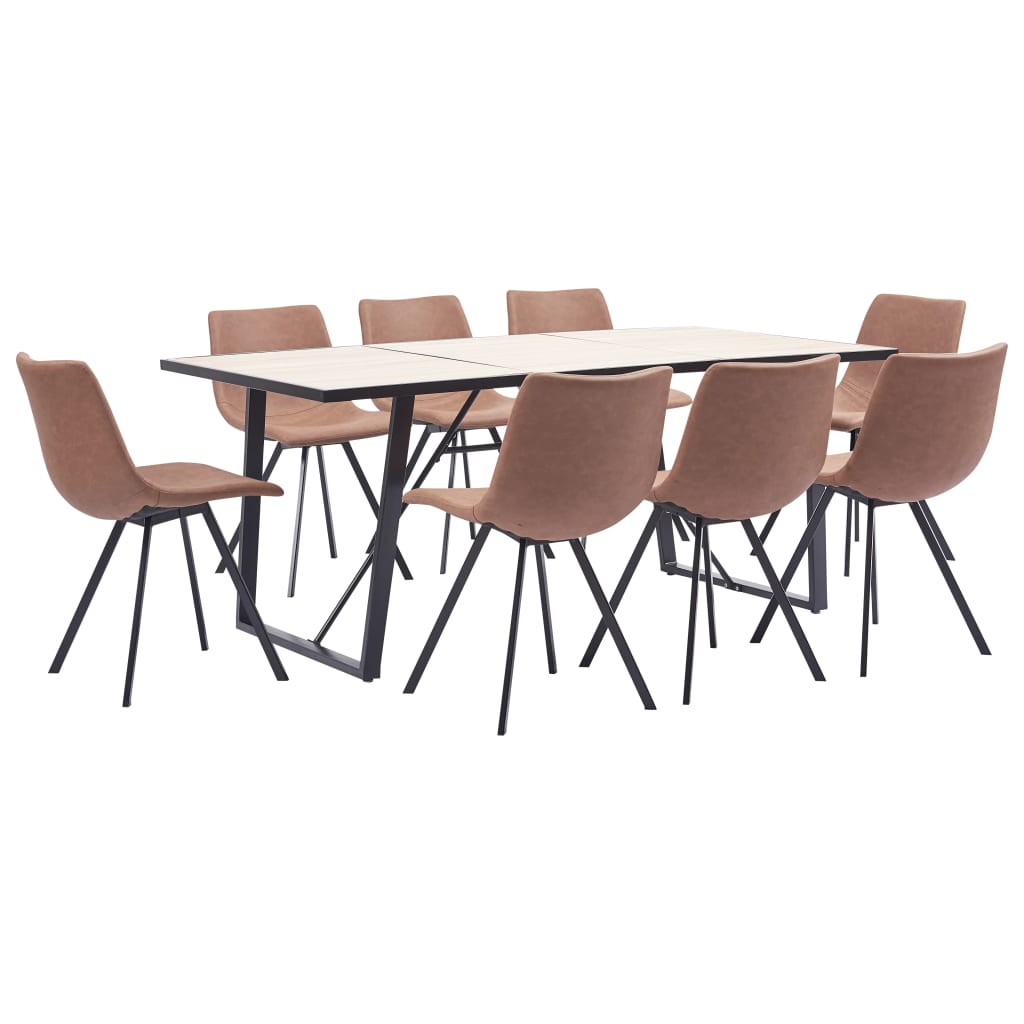  Matgrupp 9 delar mellanbrun konstläder