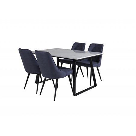 Estelle Spisebord 140 * 90 - Hvid / Sort, Velvet Deluxe spisestuestol - Sorte Ben - Blue Stof_4