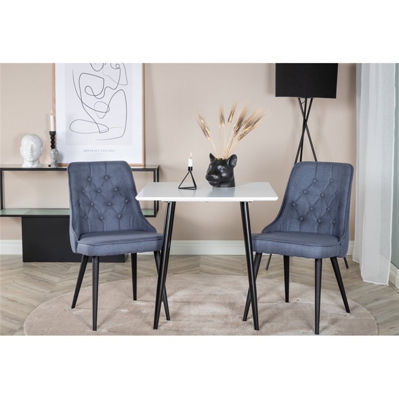 Polar dining table 75*75cm - White / black legs, Velvet Deluxe Dining Chair - Black Legs - Blue Fabric_2