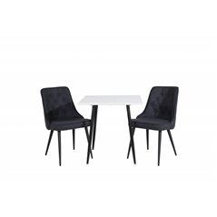 Polar dining table 75*75cm - White / black legs, Velvet Deluxe Dining Chair - Black Legs - Black Fabric_2