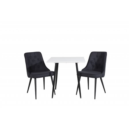 Polar dining table 75*75cm - White / black legs, Velvet Deluxe Dining Chair - Black Legs - Black Fabric_2