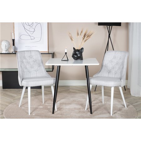 Polar dining table 75*75cm - White / black legs, Velvet Deluxe Dining Chair - White Legs - Light Grey Fabric_2