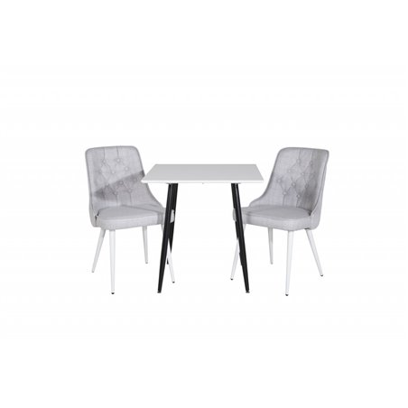 Polar dining table 75*75cm - White / black legs, Velvet Deluxe Dining Chair - White Legs - Light Grey Fabric_2