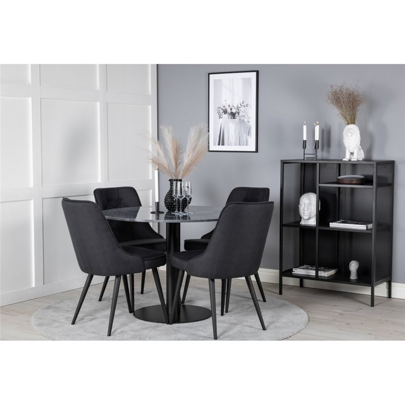 Estelle Rundt Spisebord ø106 H75 - Sort / Sort, Velvet Deluxe Spisestuestol - Sorte Ben - Sort Stof_4