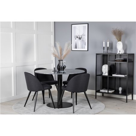 Estelle Rundt Spisebord ø106 H75 - Sort / Sort, Velvet Dining Chiar - Sorte ben- Sort Stof_4