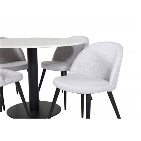 Estelle Rundt Spisebord ø106 H75 - Hvid / Sort, Velvet Dining Chiar - Sorte ben - Lys GråFabric_4