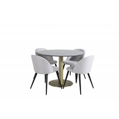 Estelle Round Dining Table ø106 H75 - Black / Brass, Velvet Dining Chiar - Black legs - Light GreyFabric_4