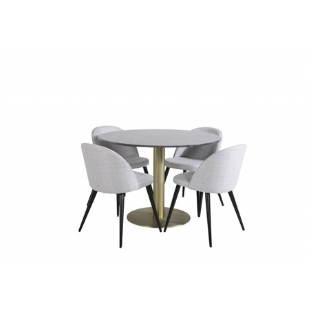 Estelle Round Dining Table ø106 H75 - Black / Brass, Velvet Dining Chiar - Black legs - Light GreyFabric_4