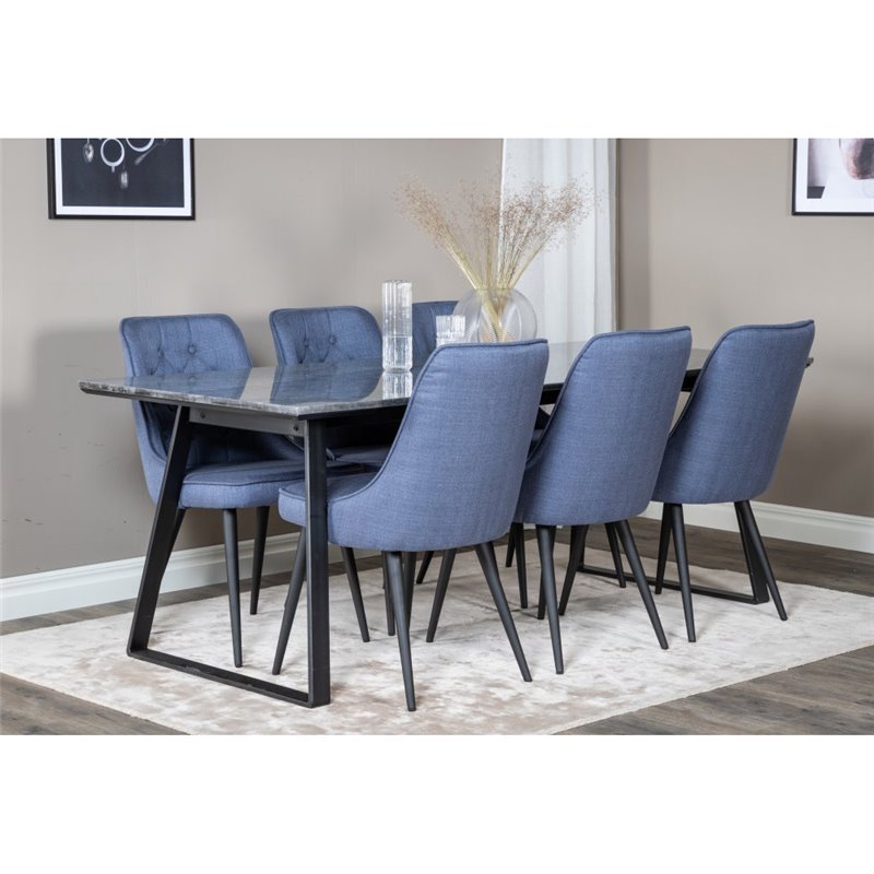 Estelle Dining Table 200*90*H76 - Black / Black, Velvet Deluxe Dining Chair - Black Legs - Blue Fabric_6