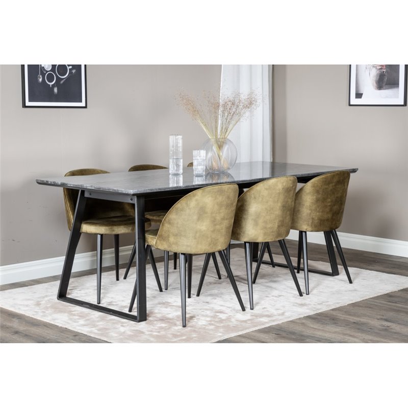 Estelle Dining Table 200*90*H76 - Black / Black, Velvet Dining Chiar - Black legs -  Dusty Green Velvet_6