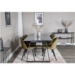 Estelle Dining Table 200*90*H76 - Black / Black, Velvet Dining Chiar - Black legs -  Dusty Green Velvet_6