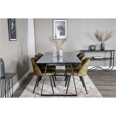 Estelle Dining Table 200*90*H76 - Black / Black, Velvet Dining Chiar - Black legs -  Dusty Green Velvet_6