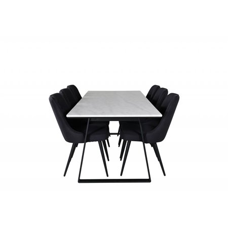 Estelle Dining Table 200*90*H76 - White / Black, Velvet Deluxe Dining Chair - Black Legs - Black Fabric_6