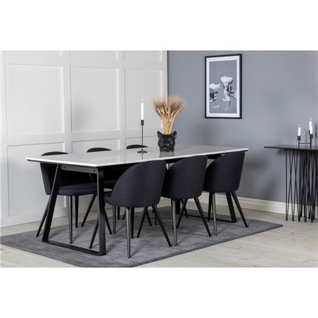 Estelle Dining Table 200*90*H76 - White / Black, Velvet Dining Chiar  - Black legs- Black Fabric_6