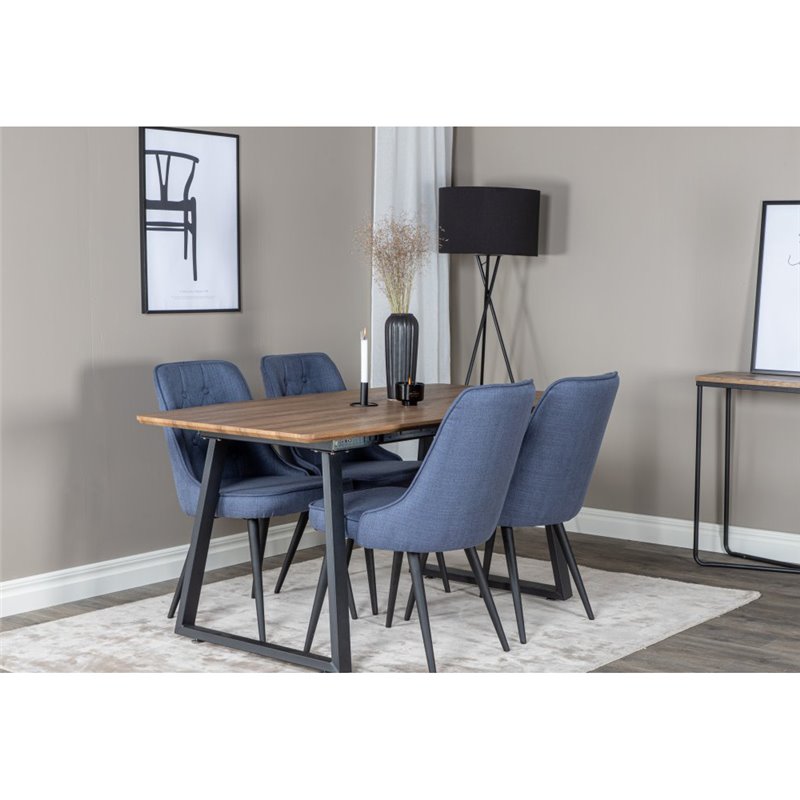 Inca Dining Table - 160/200*85*H75 - Oak / Black, Velvet Deluxe Dining Chair - Black Legs - Blue Fabric_4