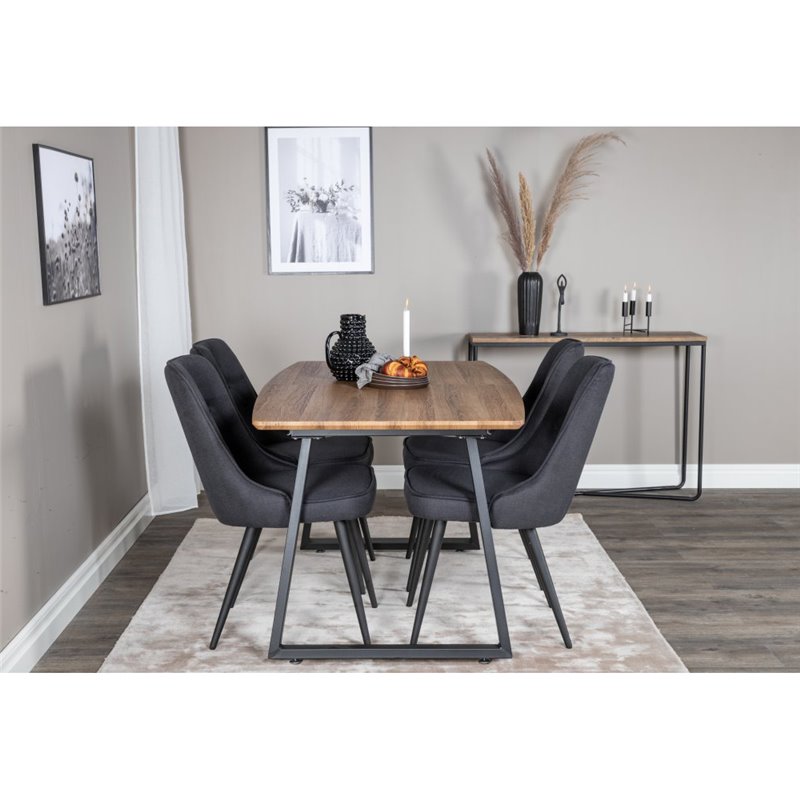 Inca Dining Table - 160/200*85*H75 - Oak / Black, Velvet Deluxe Dining Chair - Black Legs - Black Fabric_4