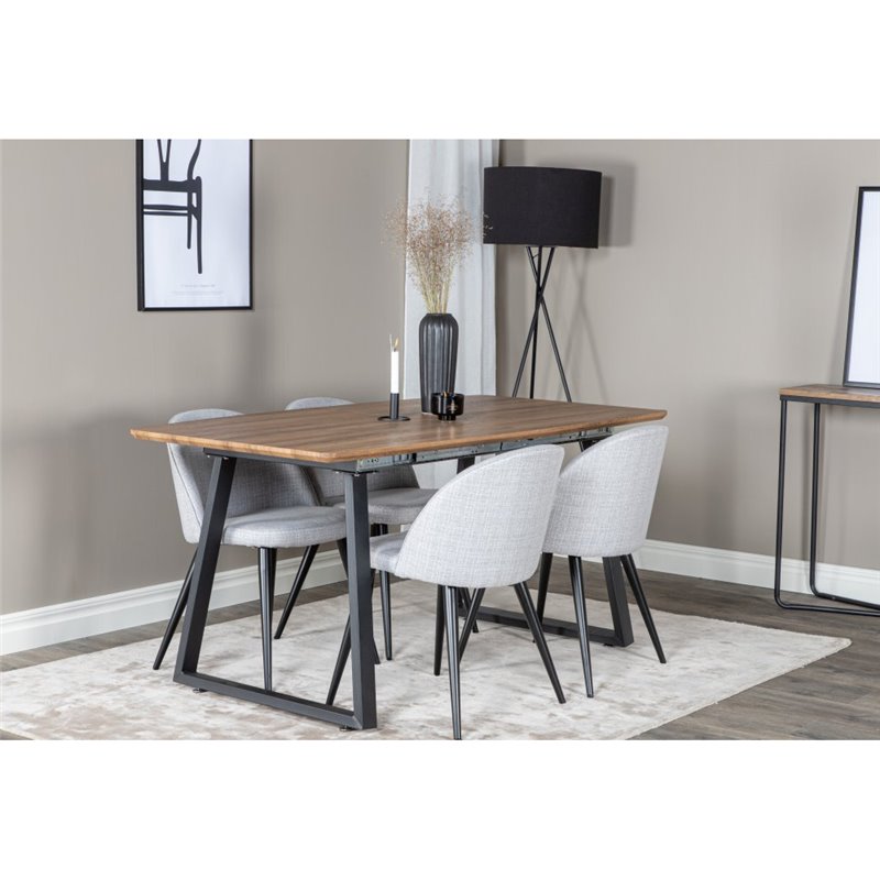 Inca Dining Table - 160/200*85*H75 - Oak / Black, Velvet Dining Chiar - Black legs - Light GreyFabric_4