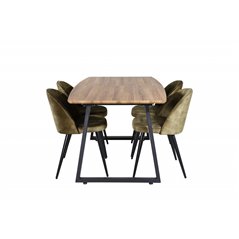 Inca Dining Table - 160/200*85*H75 - Oak / Black, Velvet Dining Chiar - Black legs -  Dusty Green Velvet_4