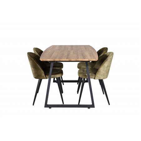 Inca Dining Table - 160/200*85*H75 - Oak / Black, Velvet Dining Chiar - Black legs -  Dusty Green Velvet_4