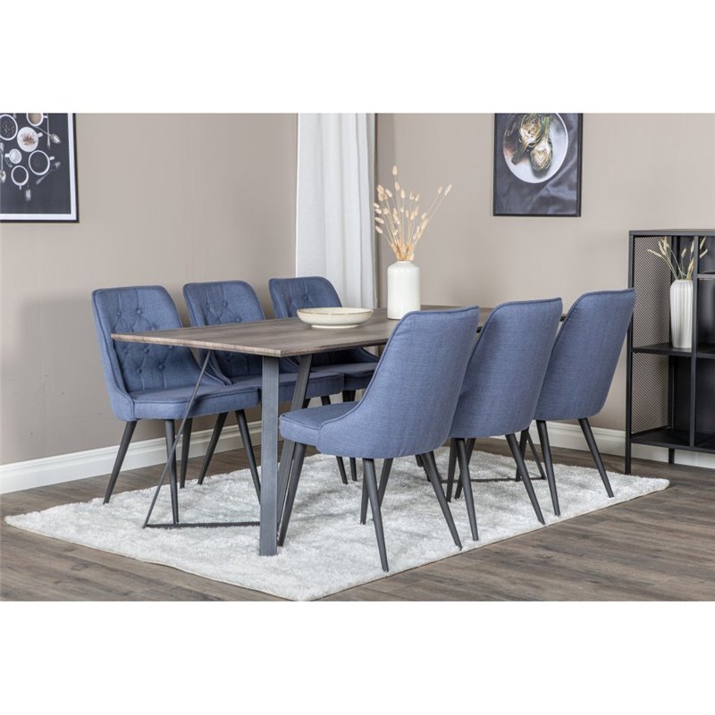 Marina Dining Table - 180*90*H75 - Grey / Black, Velvet Deluxe Dining Chair - Black Legs - Blue Fabric_6