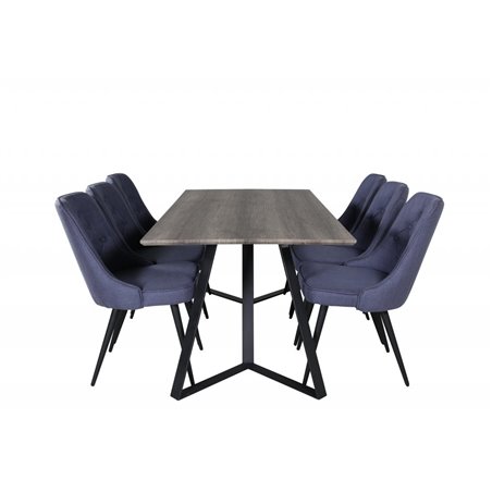 Marina Dining Table - 180*90*H75 - Grey / Black, Velvet Deluxe Dining Chair - Black Legs - Blue Fabric_6