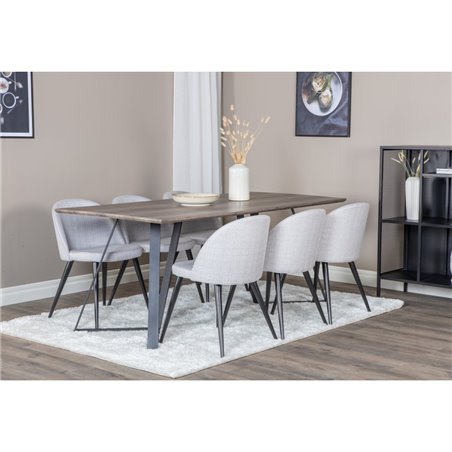 Marina Dining Table - 180*90*H75 - Grey / Black, Velvet Dining Chiar - Black legs - Light GreyFabric_6