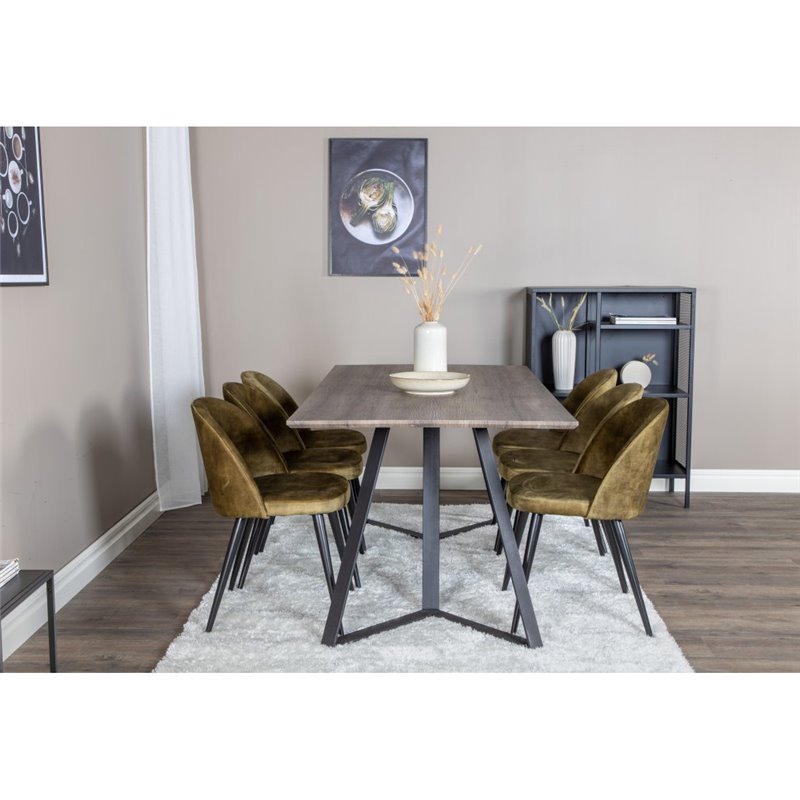 Marina Dining Table - 180*90*H75 - Grey / Black, Velvet Dining Chiar - Black legs - Dusty Green Velvet_6