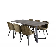 Marina Dining Table - 180*90*H75 - Grey / Black, Velvet Dining Chiar - Black legs - Dusty Green Velvet_6