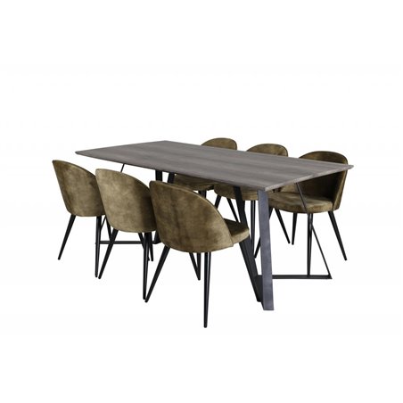 Marina Dining Table - 180*90*H75 - Grey / Black, Velvet Dining Chiar - Black legs - Dusty Green Velvet_6