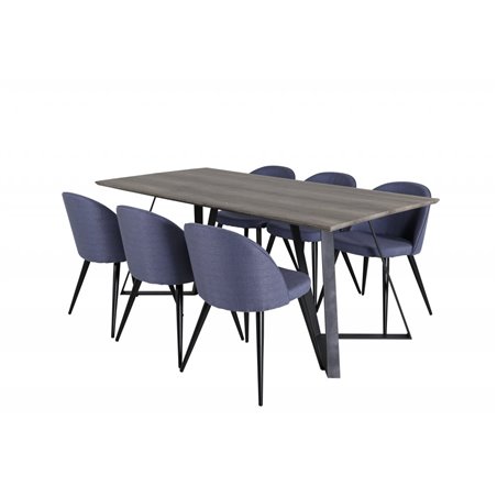 Marina Dining Table - 180*90*H75 - Grey / Black, Velvet Dining Chiar - Black legs - Blue Fabric_6