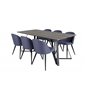 Marina Dining Table - 180*90*H75 - Grey / Black, Velvet Dining Chiar - Black legs - Blue Fabric_6