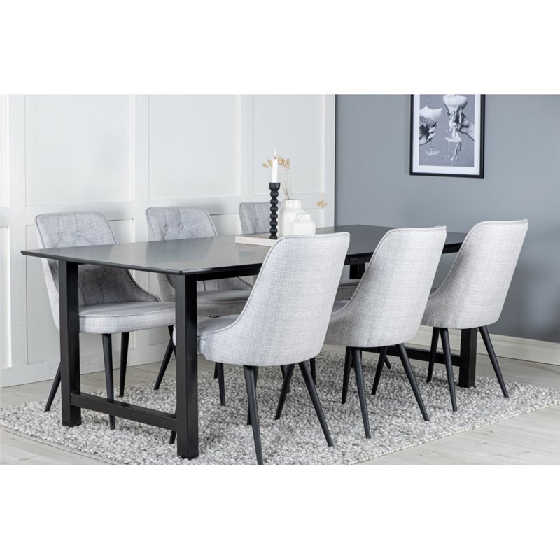 Count Dining Table - 220*100*H75 - Black / Black, Velvet Deluxe Dining Chair - Black Legs - Light Grey Fabric_6