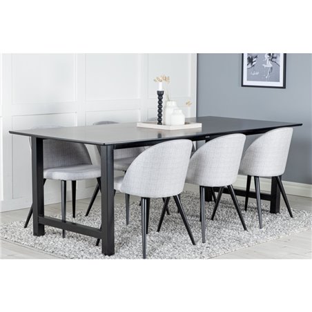 Count Dining Table - 220*100*H75 - Black / Black, Velvet Dining Chiar - Black legs - Light GreyFabric_6