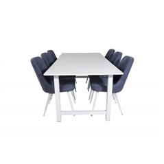 Count Dining Table - 220*100*H75 - White / White, Velvet Deluxe Dining Chair - White Legs - Blue Fabric_6