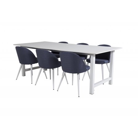 Count Dining Table - 220*100*H75 - White / White, Velvet Dining Chiar - White legs - Blue Fabric_6