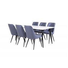 Polar Dining Table - 180*90*H75 - White / Black, Velvet Deluxe Dining Chair - Black Legs - Blue Fabric_6