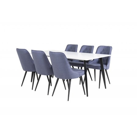 Polar Dining Table - 180*90*H75 - White / Black, Velvet Deluxe Dining Chair - Black Legs - Blue Fabric_6