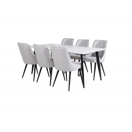 Polar Dining Table - 180*90*H75 - White / Black, Velvet Deluxe Dining Chair - Black Legs - Light Grey Fabric_6