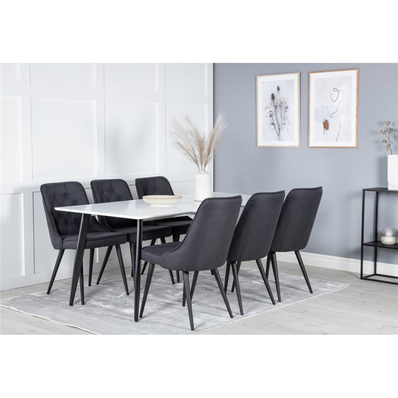 Polar Dining Table - 180*90*H75 - White / Black, Velvet Deluxe Dining Chair - Black Legs - Black Fabric_6