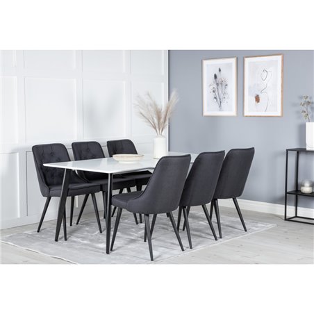 Polar Dining Table - 180*90*H75 - White / Black, Velvet Deluxe Dining Chair - Black Legs - Black Fabric_6