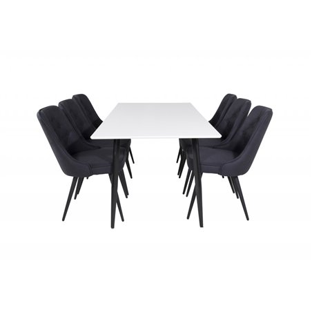 Polar Dining Table - 180*90*H75 - White / Black, Velvet Deluxe Dining Chair - Black Legs - Black Fabric_6