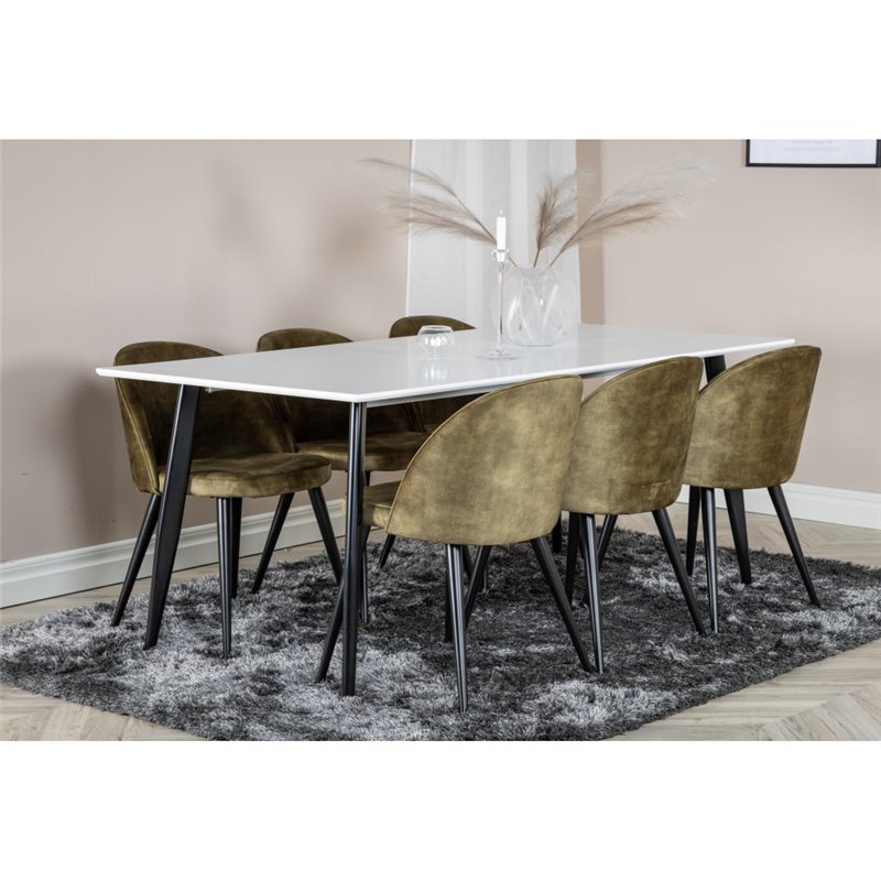 Polar Spisebord - 180 * 90 * H75 - Hvid / Sort, Velvet Dining Chiar - Sorte ben - Støvet Grøn Velvet_6