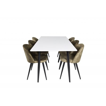 Polar Spisebord - 180 * 90 * H75 - Hvid / Sort, Velvet Dining Chiar - Sorte ben - Støvet Grøn Velvet_6