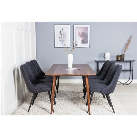 Polar Dining Table 180 cm - Walnut top - Walnut Legs, Velvet Deluxe Dining Chair - Black Legs - Black Fabric_6